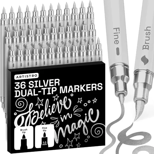 Miniatura 23 de ARTISTRO 5 marcadores de pintura acrílica negra, bolígrafos de pintura de doble punta + pincel fino ideal para caligrafía, perfectos para tela