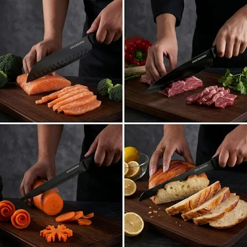 Miniatura 4 de Juego de cuchillos de cocina con bloque, 19 piezas de acero inoxidable de alto carbono afilado incluye juego de cuchillos de carne dentados, Negro