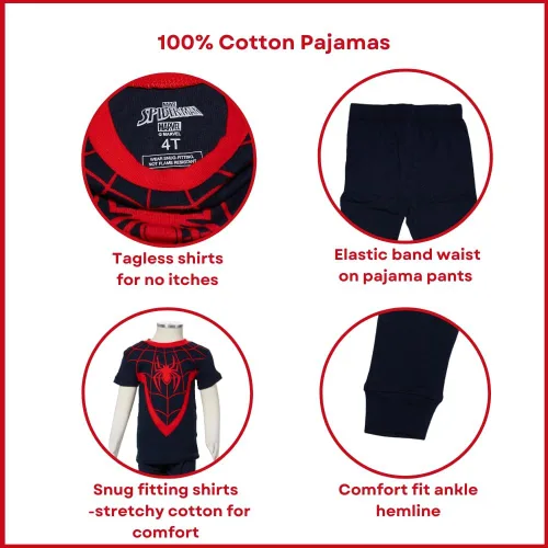 Miniatura 3 de Marvel Juego de pijama de Spiderman, ropa de dormir de 4 piezas para niños pequeños y niños pequeños, tallas 2T a 5T