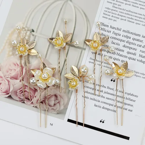 Miniatura 6 de inSowni Paquete de 21 peines laterales para el pelo de boda con hojas doradas y perlas en forma de U, accesorios para novias, damas de honor