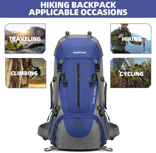 Miniatura 3 de Mochila de 70 L para Camping, Senderismo, Escalada al Aire Libre con Funda Impermeable para Lluvia Azul (deepblue)