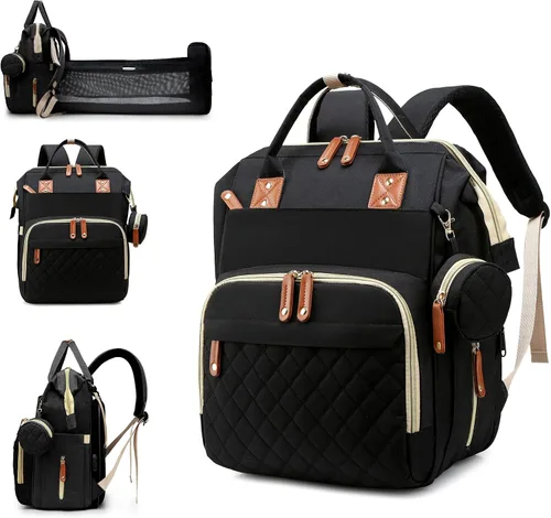 Bolsa de pañales con estación de cambio, mochila impermeable 3 en 1 para pañales de bebé con almohadilla de cambio plegable, mochila de viaje grande