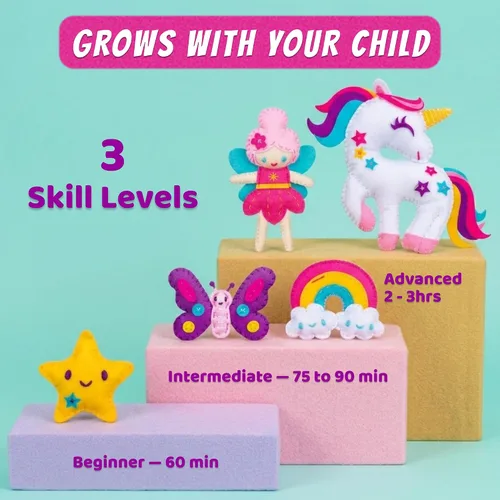 Miniatura 5 de Kit de Costura de Unicornio Mágico para Niñas de 7+ - Crea 5 Adorables Animales de Fieltro y una Almohada Acogedora - Manualidades DIY Divertidas