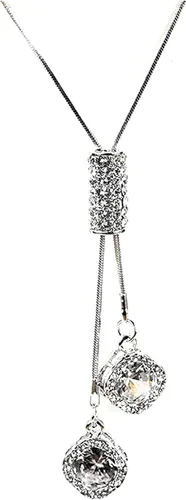 Miniatura 4 de Cathercing - Collar de cadena ajustable, larga y elegante con dije de diamantes de imitación, joyería única para mujeres y niñas, Plateado