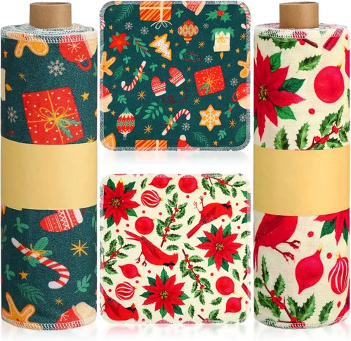 Miniatura 23 de Redbaker 50 piezas de toallas de papel reutilizables, paños de algodón reutilizables sin papel, toallas de papel absorbentes lavables para inodoro