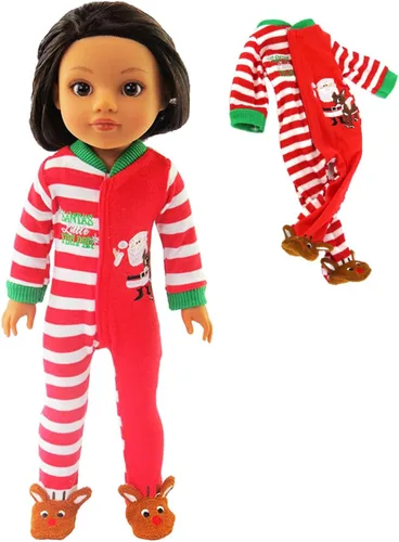 American Fashion World Santa's Little Helper Onesie para muñecas de 14 pulgadas | Calidad premium y diseño moderno | Ropa de muñecas para marcas
