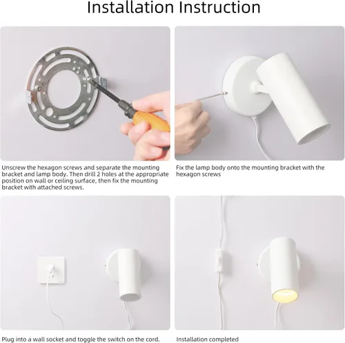Miniatura 7 de Aisilan - Focos de pared LED para interiores, enchufe con interruptor, luces elevadoras ajustables para iluminación de pared, 12 W COB 3000K CRI97