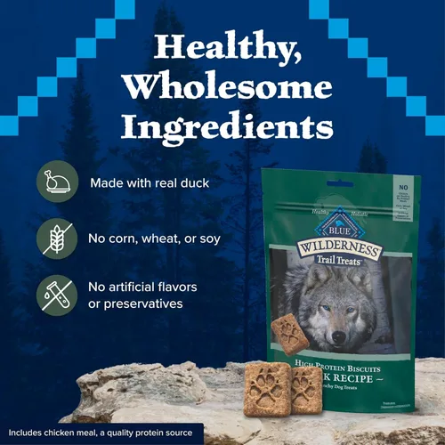 Miniatura 7 de Blue Buffalo Wilderness Trail Treats Galletas para perros con alto contenido de proteínas sin grano, crujientes, receta de pato, bolsa de 10 onzas