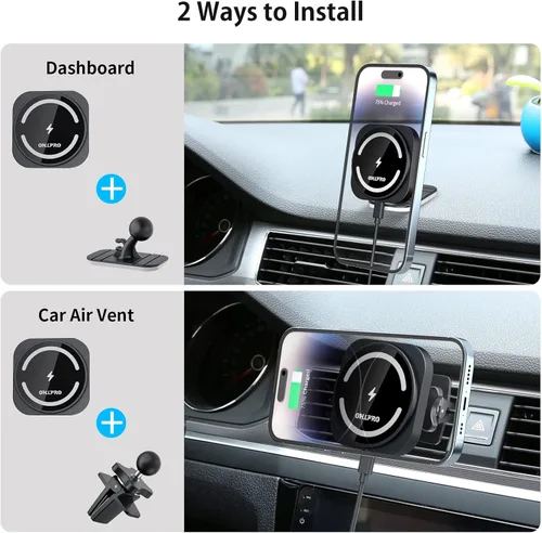 Miniatura 2 de OHLPRO Soporte de cargador de coche Magsafe, soporte magnético inalámbrico para automóvil para iPhone 17 Pro Max, serie 16/15, soporte de teléfono