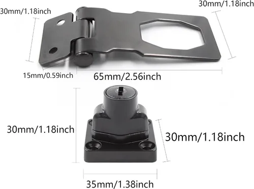 Miniatura 3 de Cerradura de cerrojo con llave, 2.5 pulgadas, cerrojo de aleación de zinc de 2.5 pulgadas, perilla giratoria negra, cerrojo de bloqueo con llave