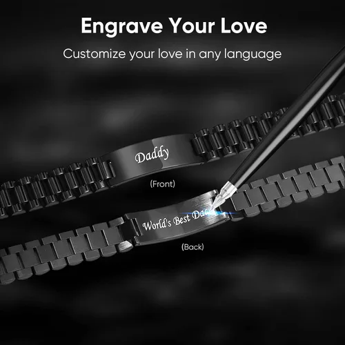 Miniatura 3 de VNOX - Correa de reloj de eslabones de acero inoxidable para hombre, con grabado personalizado, gran regalo para papá
