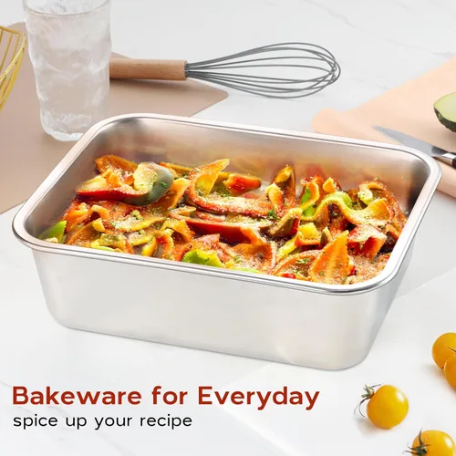 Miniatura 7 de Onader - Bandeja para lasaña profunda, rectangular de acero inoxidable de 10 x 8¼ pulgadas, bandeja para hornear de metal, apta para horno