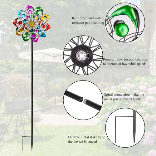 Miniatura 7 de Viveta Kinetic - Molino de viento metálico de 59 pulgadas para jardín, escultura de viento doble con estaca estable, multicolor D-multicolor-1