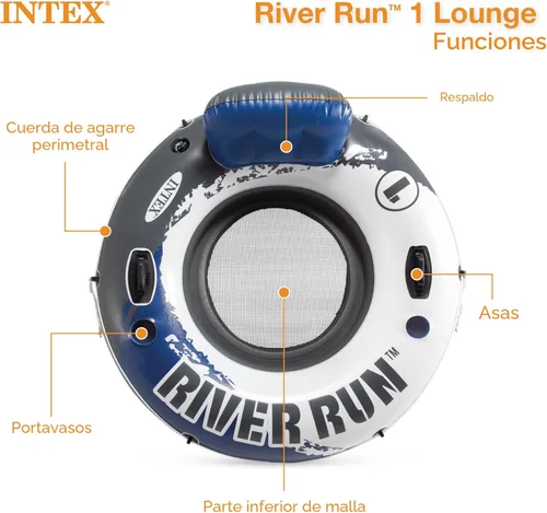 Miniatura 4 de INTEX 58825EP River Run 1 Inflatable Floating Lounge: Comfortable Backrest – Built-in Cup Holders – Durable Grab Handles – All Around Grab Rope