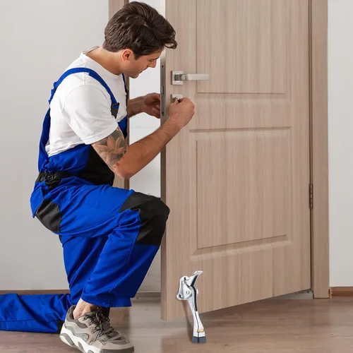 Miniatura 6 de Kenning Tope de puerta resistente de 4 pulgadas, topes de puerta de metal para puerta, protector de pared con punta de goma, fácil de instalar