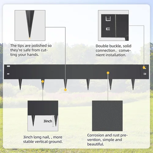 Miniatura 3 de 5 piezas de bordes de acero para paisajes de 39 x 6 pulgadas (tiras de metal de 3 pulgadas + clavo de 3 pulgadas) negro borde de jardín longitud