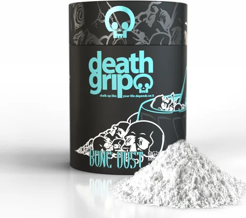 Death Grip Bone DUST MG2+ - Tiza de escalada de 4.41 oz, polvo fino, carbonato de magnesio de agua de mar solar pura, gimnasio, gimnasia, escalada y