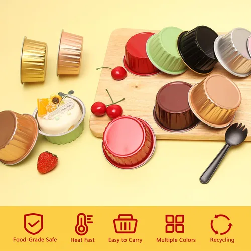 Miniatura 2 de Jumbo 5oz 148ml de papel de aluminio para cupcakes con tapas, juego de 50, Free-Air, ramequines desechables, moldes para magdalenas, mini moldes