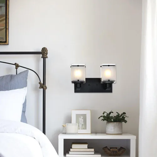 Miniatura 6 de Lámpara de pared negra de WINSHEN, lámpara de tocador de baño de 2 luces, lámpara de montaje en pared sobre espejo para dormitorio, estudio, sala