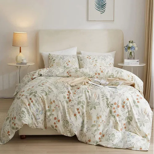 Miniatura 22 de Juego de funda de edredón blanca con estampado floral azul, juego de ropa de cama de algodón suave estilo bohemio, juego de ropa de cama estética
