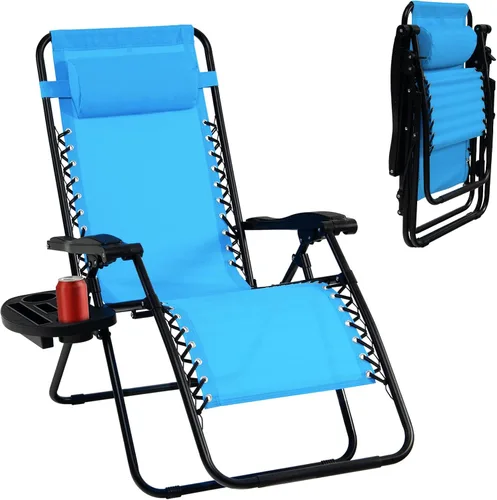 Miniatura 10 de Tangkula Zero Gravity - Silla plegable para patio, reclinable, ajustable, con soporte para tazas, reposabrazos anchos para patio, jardín, piscina