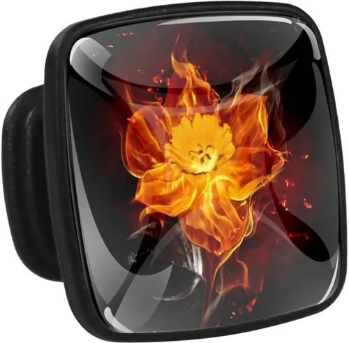 Miniatura 4 de LORVIES Paquete de 4 pomos decorativos florales de 1.2 pulgadas, cuadrados de vidrio ABS negro con un solo agujero, tiradores de cajón de aparador