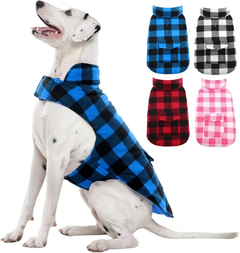 Miniatura 12 de Kuoser - Abrigo de invierno para perros, chaqueta de forro polar resistente al viento, estilo británico a cuadros, chaleco para climas fríos, Rosa