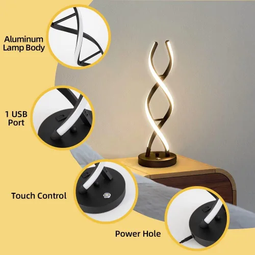 Miniatura 3 de Lámpara de mesa LED moderna, lámparas de mesa en espiral regulables para dormitorio, 3 colores con control táctil, lámpara de mesita de noche con 1