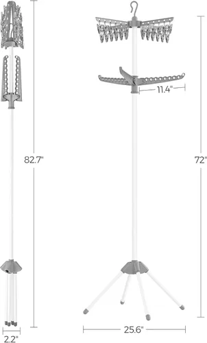 Miniatura 32 de SONGMICS ULLR510B01 - Estante de secado de ropa plegable de 59 pulgadas con 3 brazos giratorios para perchas, 4 patas, acero inoxidable, para 27