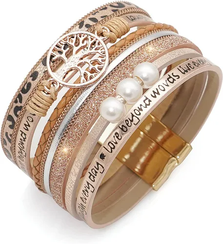 Miniatura 4 de Wovanoo Pulseras de cuero de leopardo para mujer, pulsera multicapa con hebilla magnética, regalo para cumpleaños, día de la madre, día de San