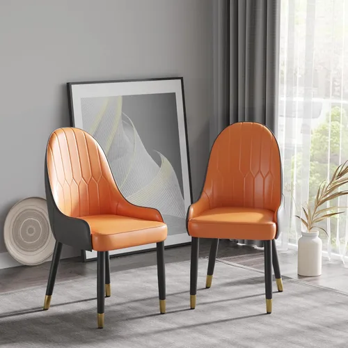 Miniatura 10 de Juego de 6 sillas de comedor tapizadas de 36.6 pulgadas, sillas de comedor modernas con marco de metal dorado y respaldo, silla de comedor de piel