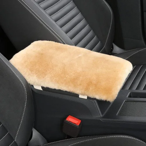 Miniatura 19 de IRIWOOL - Funda de reposabrazos de piel de oveja, cubierta de reposabrazos de auto, cojín suave de consola para coche, cubierta de consola central