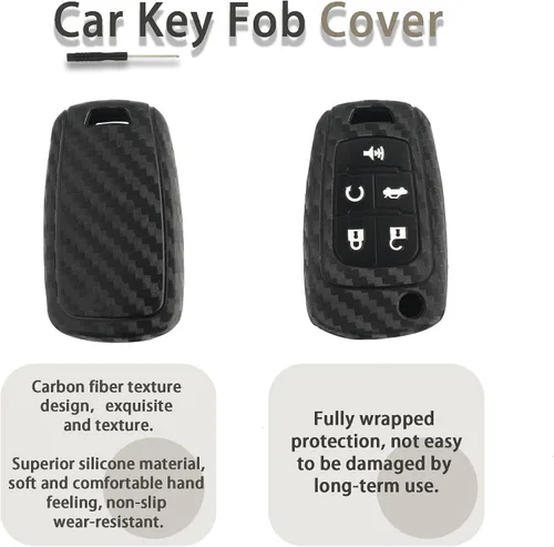 Miniatura 5 de Funda de fibra de carbono para llavero de automóvil, funda de silicona con llavero, funda para llave de automóvil compatible con Buick Chevrolet GMC