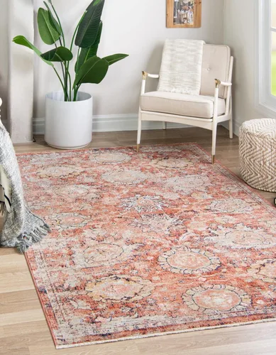 Miniatura 14 de Unique Loom Lola Collection - Alfombra clásica (octágono de 5 pies 1 pulgada, rojo ladrillo/beige)