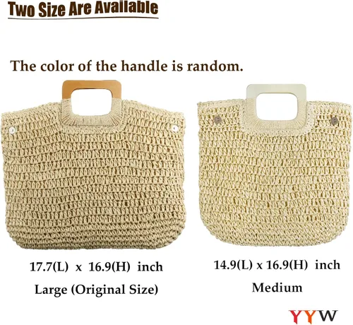 Miniatura 5 de Bolsa de mano para mujer, hecha de paja tejida a mano, grande, informal, con bolsillos con forro para uso diario, viajes, ir a la playa, etc.