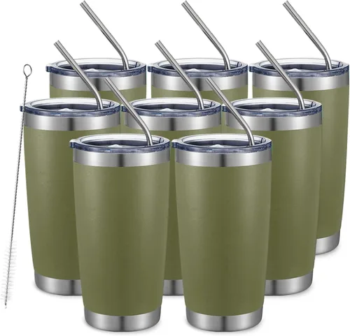 Miniatura 22 de COMOOO Taza de viaje de acero inoxidable de doble pared aislada al vacío de 20 onzas con tapa y pajita, taza de café aislada con recubrimiento
