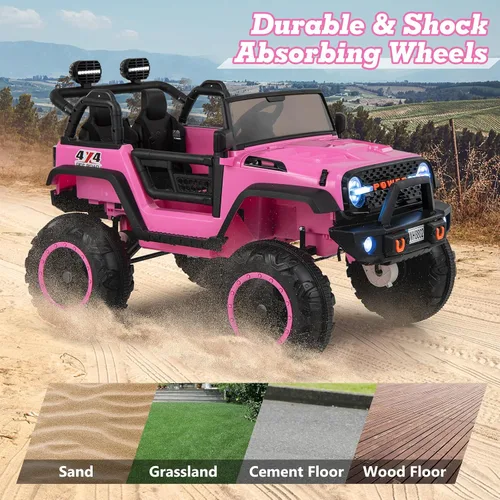 Miniatura 5 de OLAKIDS vehículo de paseo de 24 V, 2WD/4WD conmutable de 2 plazas para niños, vehículo eléctrico tipo Jeep camioneta con asiento ancho de 20", Rosa