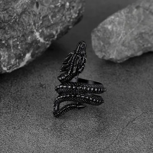 Miniatura 9 de FaithHeart Anillos de dragón punk para hombres y mujeres, acero inoxidable, chapado en oro de 18 quilates, joyería de mitología nórdica con delicado