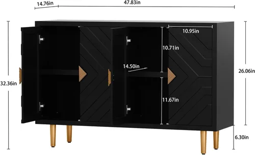 Miniatura 2 de HLR Gabinete de Acento de 48 pulgadas con 4 Puertas y Estantes, Aparador Gabinete Buffet Moderno con Puertas de Patrón Decorativo en Relieve