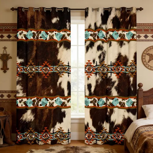 Miniatura 35 de Cortinas opacas de estilo bohemio occidental de 76 x 45 pulgadas, cortinas y cortinas de atrapasueños de vaca, cortinas del suroeste, cortinas