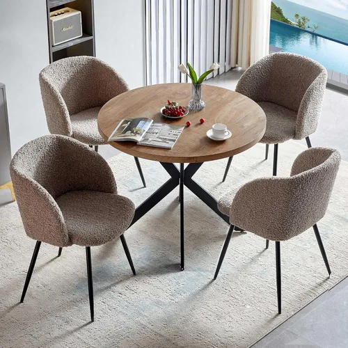 Miniatura 13 de NORDICANA Juego de mesa de comedor y sillas de 3 piezas, juego de mesa redonda de madera de ingeniería de 37 pulgadas con sillones de sherpa Negro