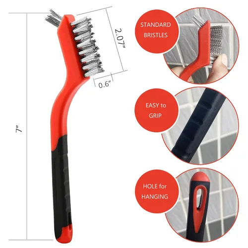 Miniatura 4 de Cepillo de Alambre 3 Piezas Estropajo de Metal - Cerdas de Nailon/Latón/Acero Inoxidable con Mango Curvado para Limpieza, Eliminación de Óxido, 3