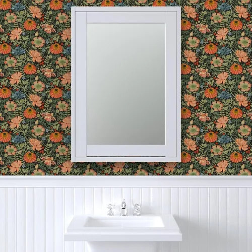 Miniatura 9 de Papel tapiz para despegar y pegar, diseño Art Nouveau con flores negras, diseño floral, decoración de jardín, papel pintado extraíble Spoonflower