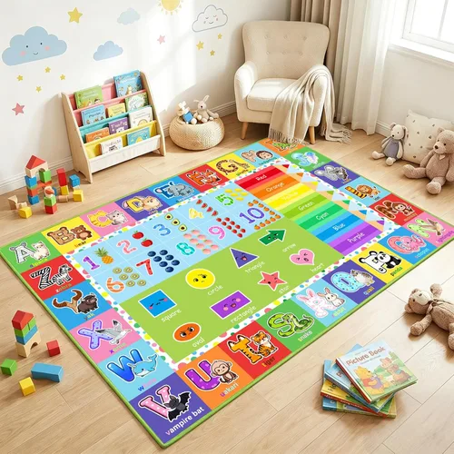 ABC - Alfombra del alfabeto para dormitorio de niños, 2.5 x 4 pies, tapete de juego educativo con números y animales para guardería infantil,
