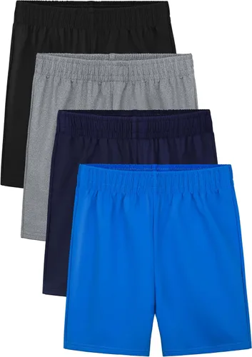 Resinta Paquete de 4 pantalones cortos para niños pequeños, cintura elástica, pantalones cortos atléticos de baloncesto, fútbol, verano, sin