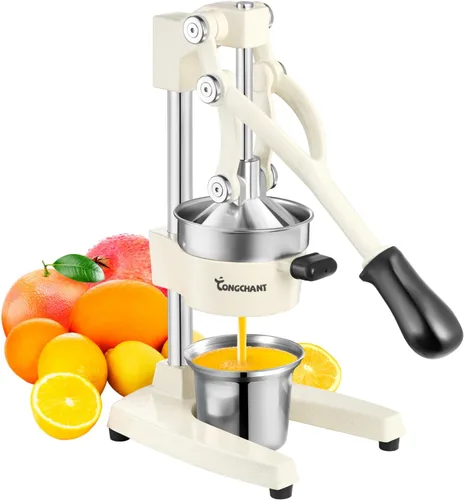 TONGCHANT Exprimidor Manual de Hierro Fundido de Alta Resistencia Prensa de Mano para Granada, Limón, Lima, Cítricos con Taza de Acero Inoxidable,