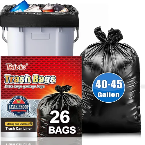 Miniatura 13 de Teivio - Bolsas de basura grandes negras de 64 a 65 galones, 13 unidades, grandes multiusos, se adaptan a contenedores de basura de 60, 62, 63, 64