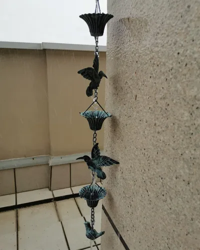 Miniatura 5 de Cadena de Lluvia de 8.5 Pies, Cadenas de Lluvia de Colibrí y Copa para Canalones, Reemplazo Funcional para Bajante, Cadena de Metal para Atrapar