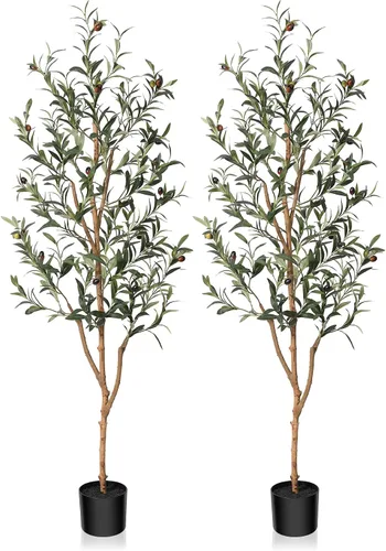 Miniatura 12 de Kazeila Árbol de olivo artificial de 7 pies de alto, planta de seda sintética para decoración del hogar y la oficina, árbol en maceta falso
