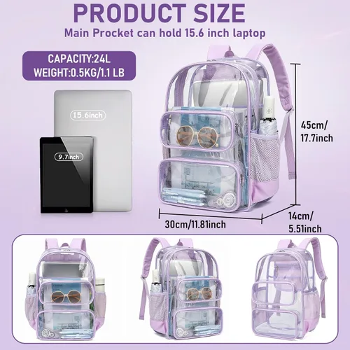 Miniatura 182 de CAMTOP Mochila transparente resistente y transparente para estudiantes, escuela, trabajo, festival, viajes, deportes, Beige, Mediana, Camtop Mochila